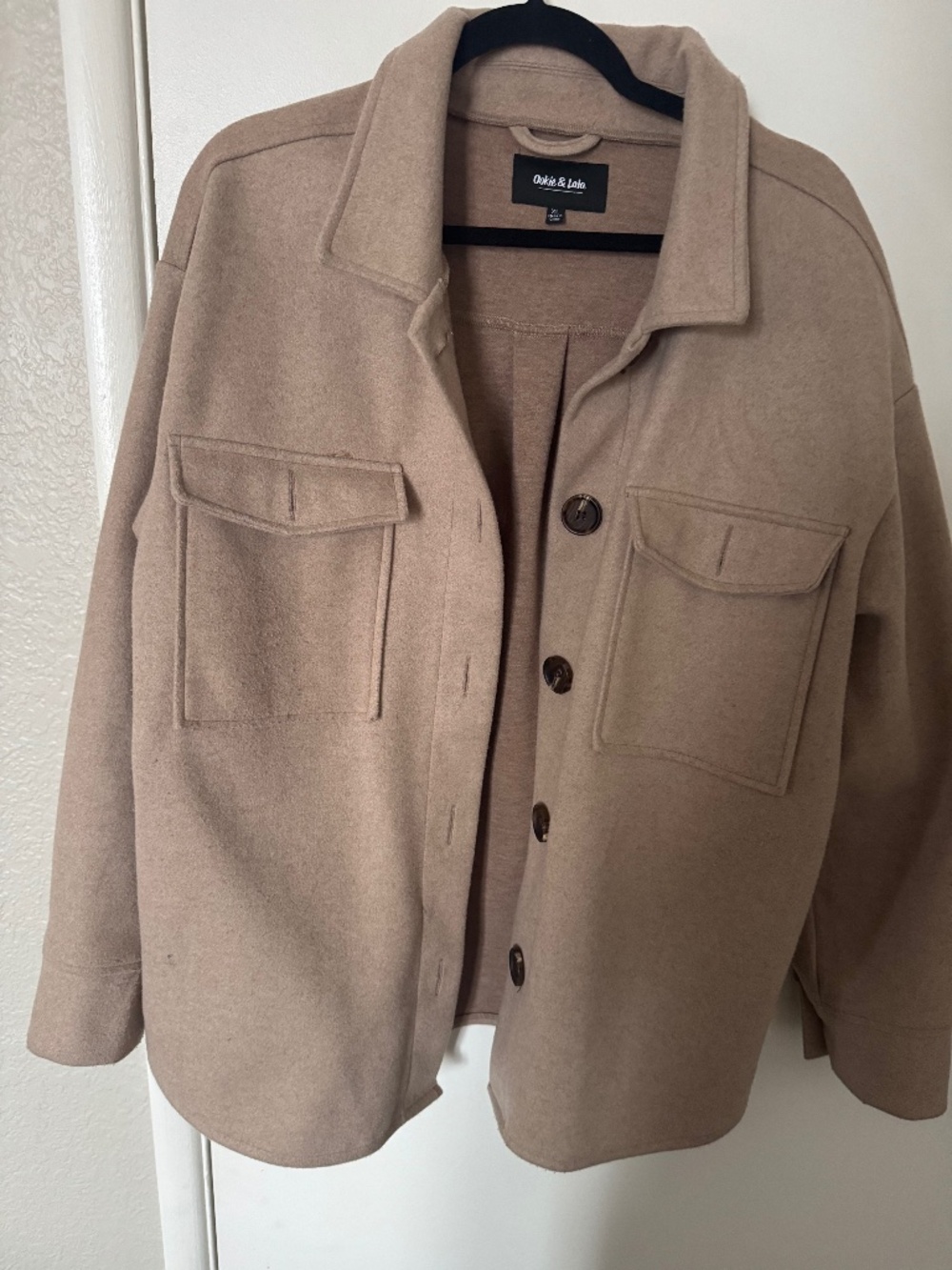 Ookie & Lala Women’s XL Beige Shacket Shirt Jacket – Button Front
